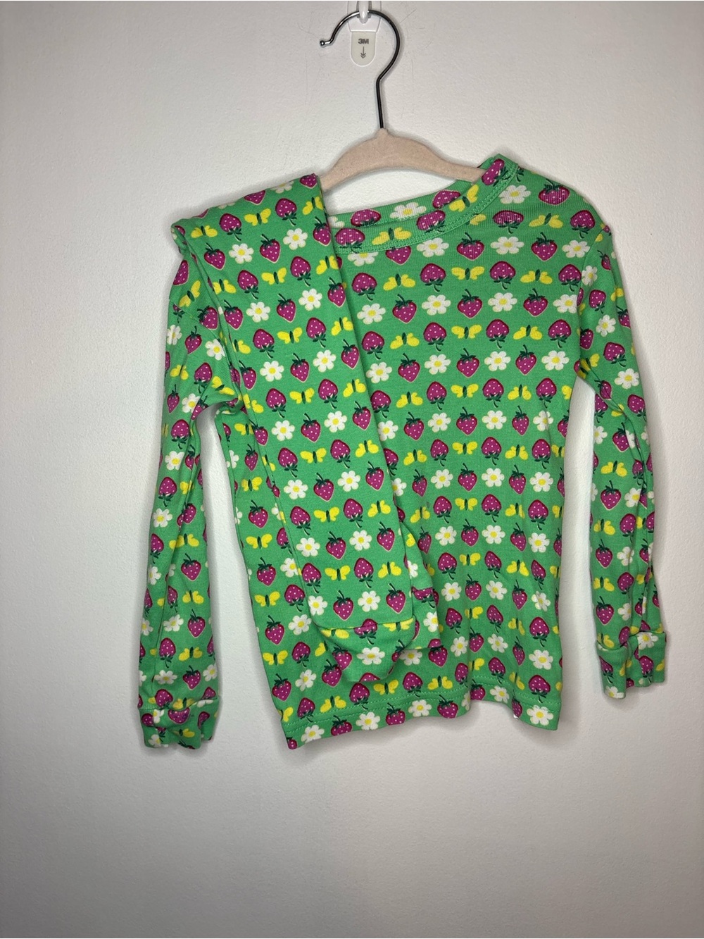 GAP Green Long Sleeve Top with Pink Strawberry Print